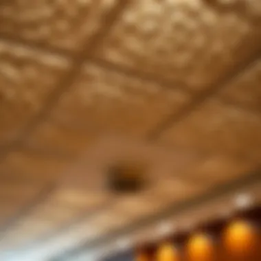 Close-up view of acoustic ceiling tiles