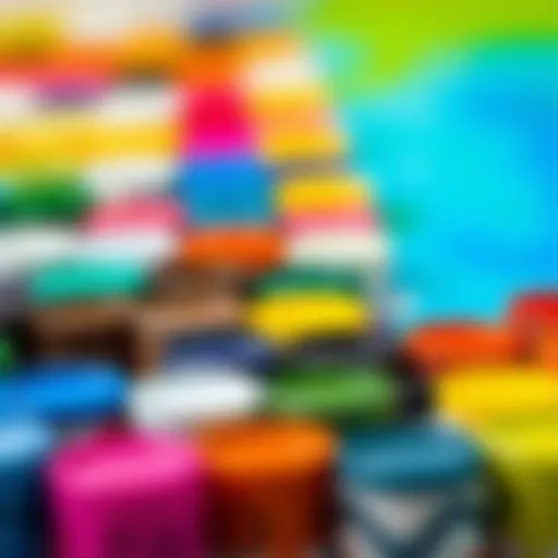 A vibrant assortment of acrylic paint tubes lined up, showcasing various colors.