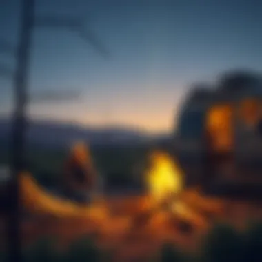 Relaxing evening by a campfire near the vehicle