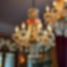 A decorative chandelier with glass components