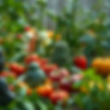 A vibrant vegetable garden showcasing a variety of plants