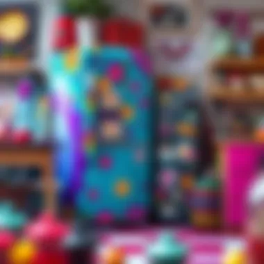 Vibrant colors and patterns on a refrigerator.