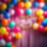 Colorful birthday wall decorations with balloons and streamers.