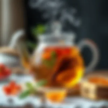 Teapot with steaming herbal tea