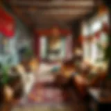 Eclectic bohemian living room with vibrant textiles