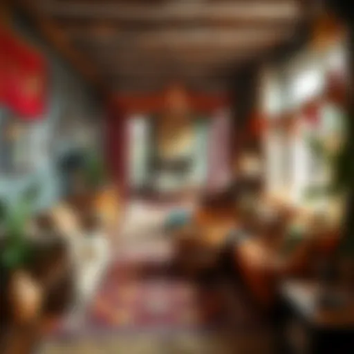 Eclectic bohemian living room with vibrant textiles