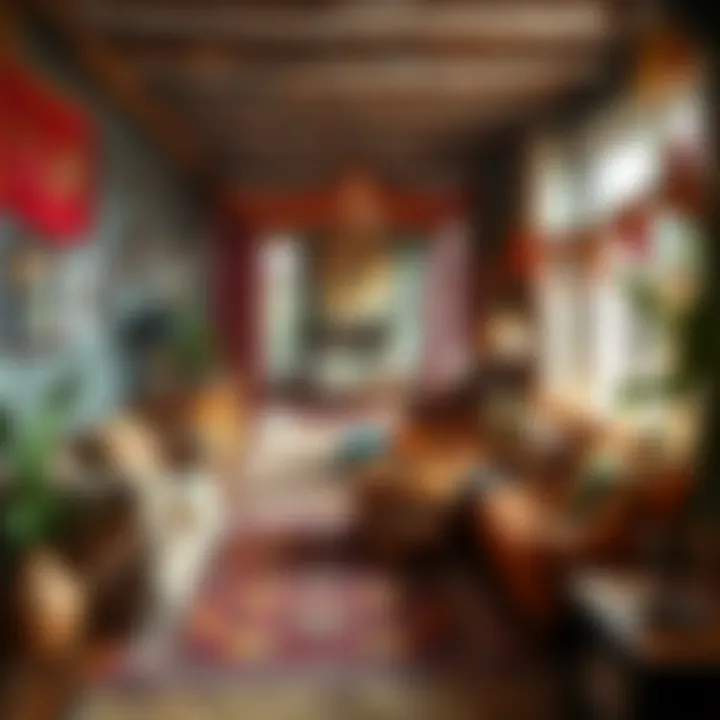 Eclectic bohemian living room with vibrant textiles