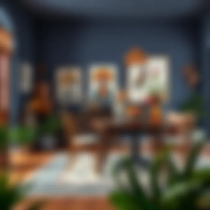 Stylish dining area with unique art pieces