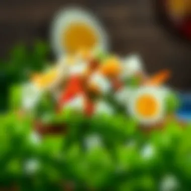 A colorful salad featuring chopped boiled eggs and mixed greens
