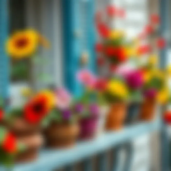 Colorful Balcony Flowers Colorful flower pots on a balcony