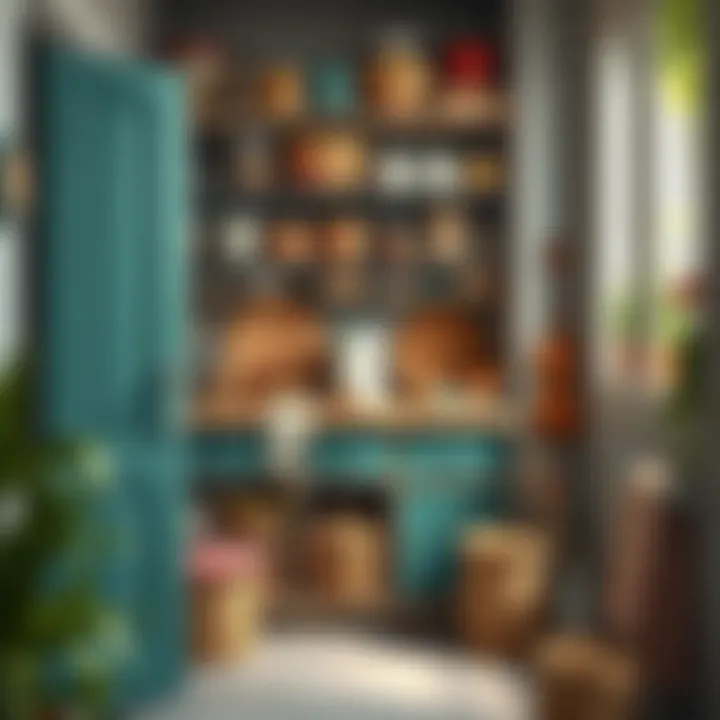 Stylish pantry featuring diverse materials and colors