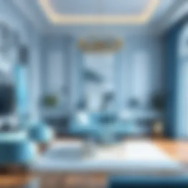 Interior room featuring ice blue accents