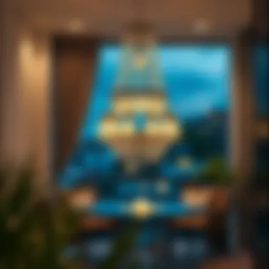 Elegant glass balcony chandelier in modern setting