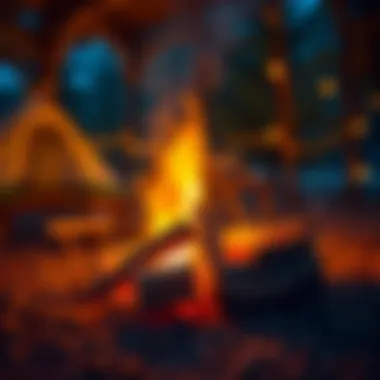 A campfire glowing warmly at night