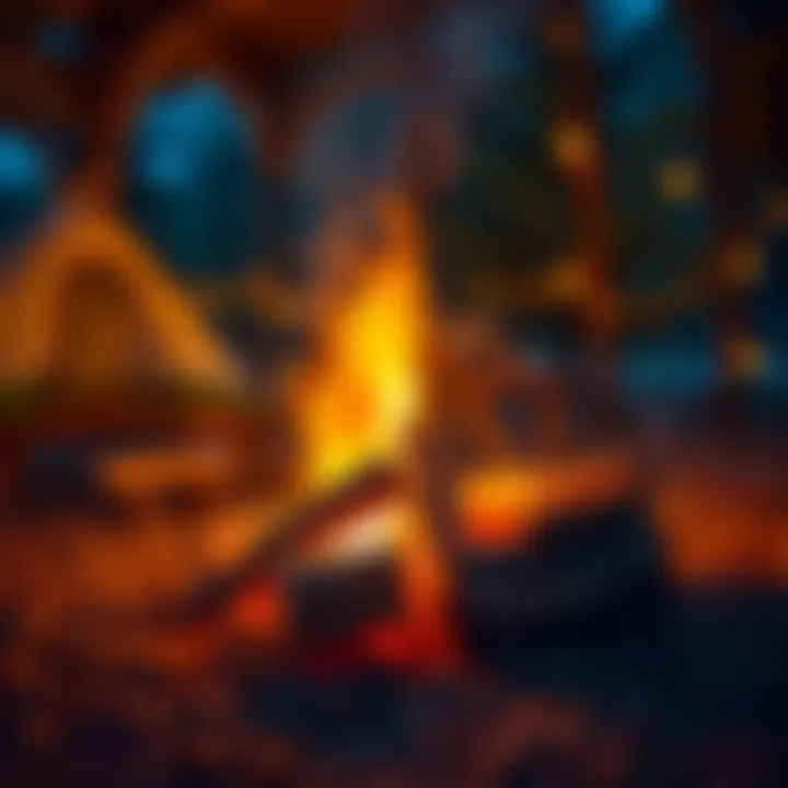 A campfire glowing warmly at night