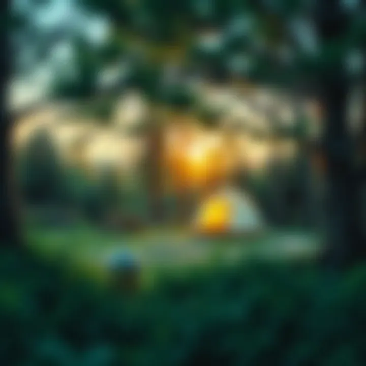 A serene camping site surrounded by trees