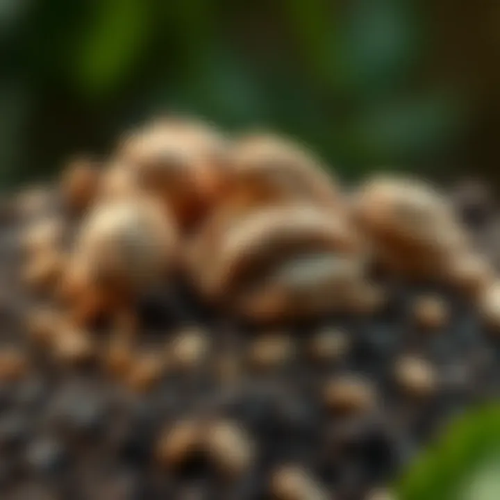 Walnut Seeds in Soil Close-up view of walnut seeds with soil