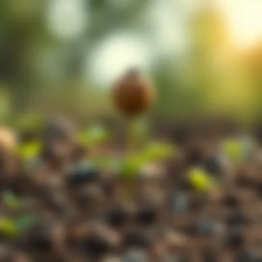 Young walnut sapling emerging from the soil