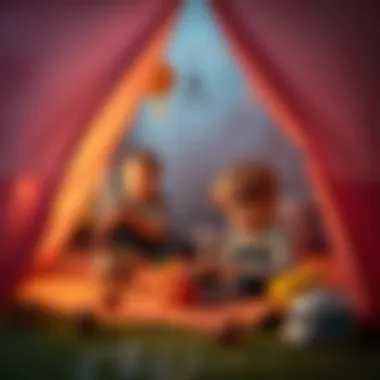 Children enjoying inside a toy tent