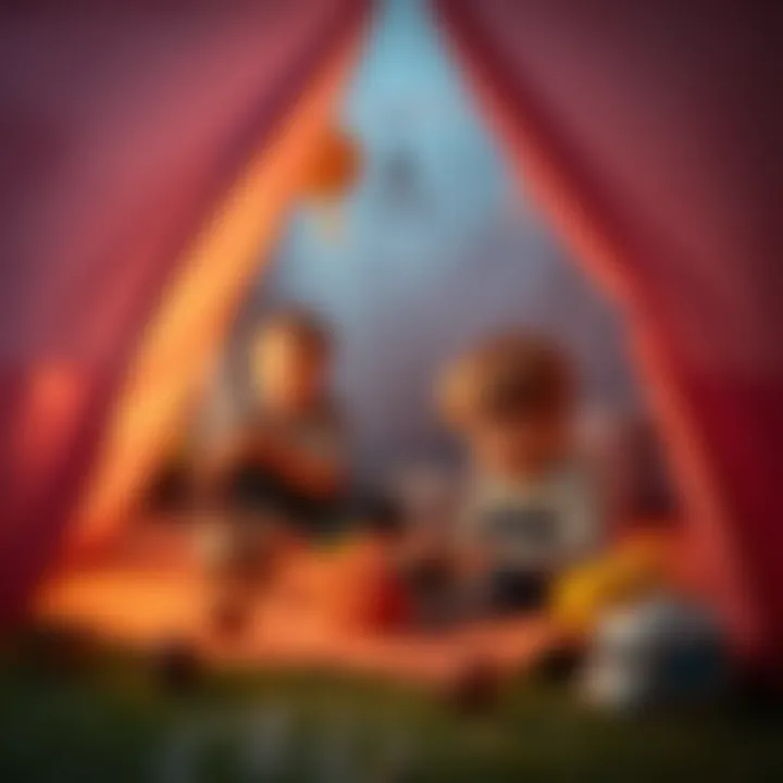 Children enjoying inside a toy tent