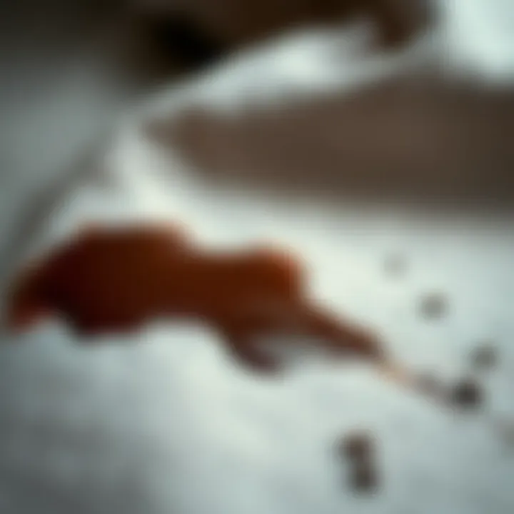 A close-up view of a chocolate stain on fabric