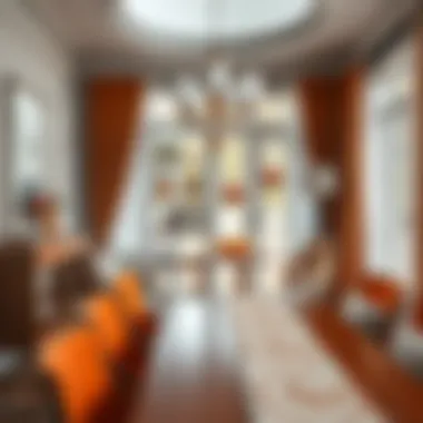 Elegant Dining Area Featuring Cinnamon and Gray Elegant dining area showcasing cinnamon and gray decor