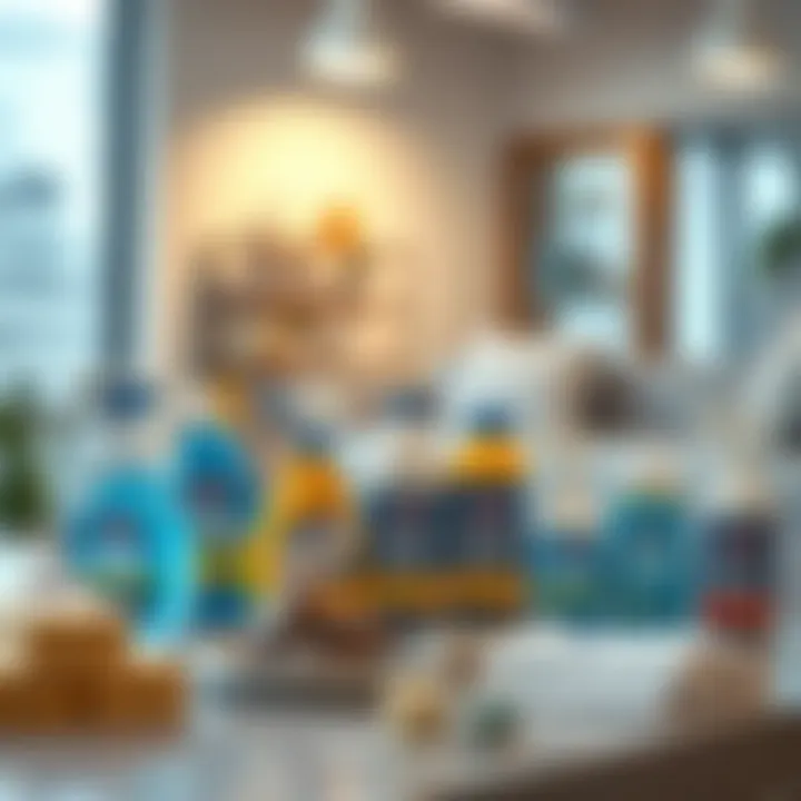 An indoor scene highlighting effective cleaning products arranged on a surface