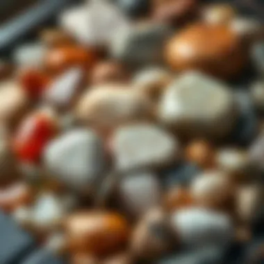 A close-up view of various natural stones used in artistic creations