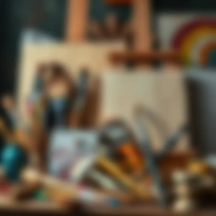 Essential Painting Tools Collection of painting tools and wooden canvases