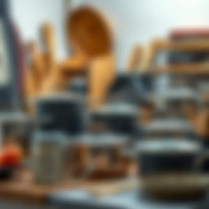 Various cookware items displayed on a countertop.