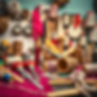 A workspace filled with tools and materials for paper twine crafting