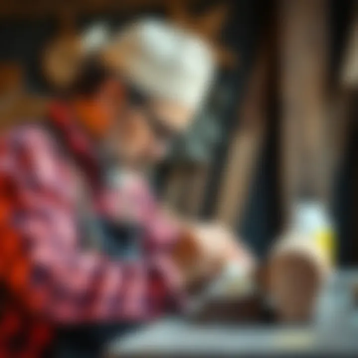 Craftsman at Work Craftsman applying paint to a wooden piece