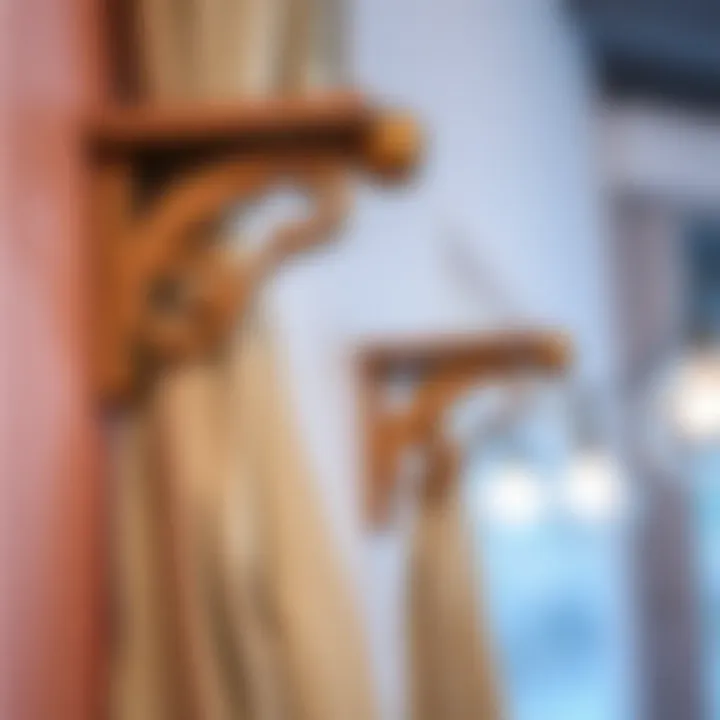 Close-up of curtain brackets on a wall