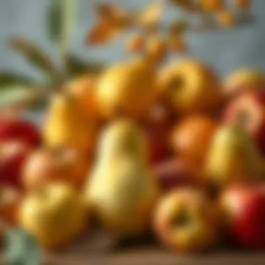 A variety of autumn fruits including apples and pears