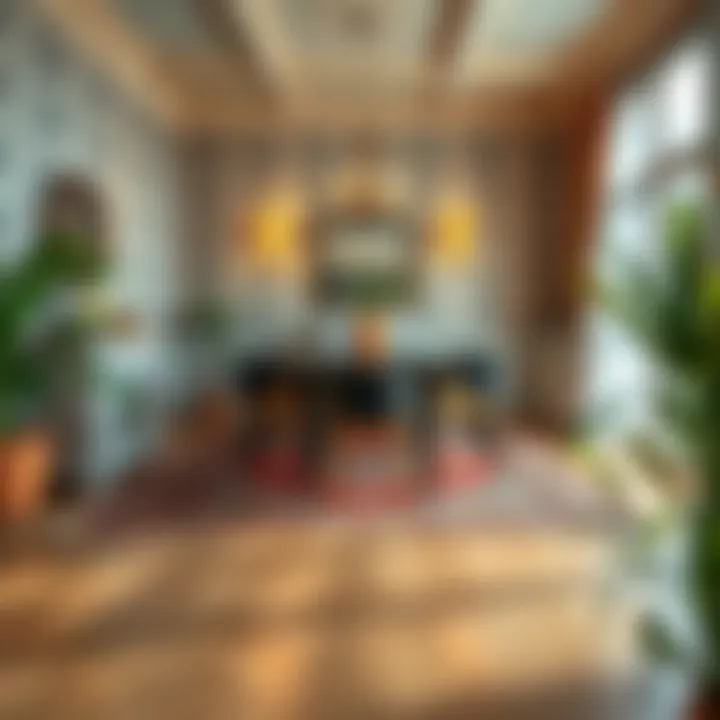 An elegant dining area adorned with a vintage rug complementing the furniture