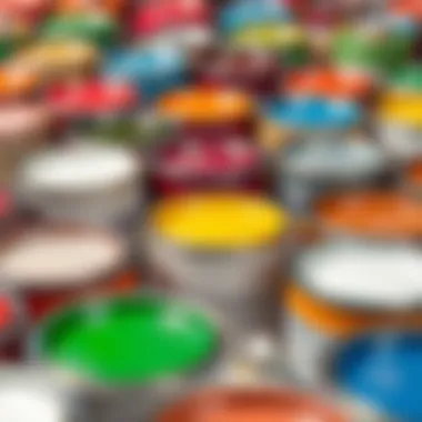 Colorful array of enamel paint cans