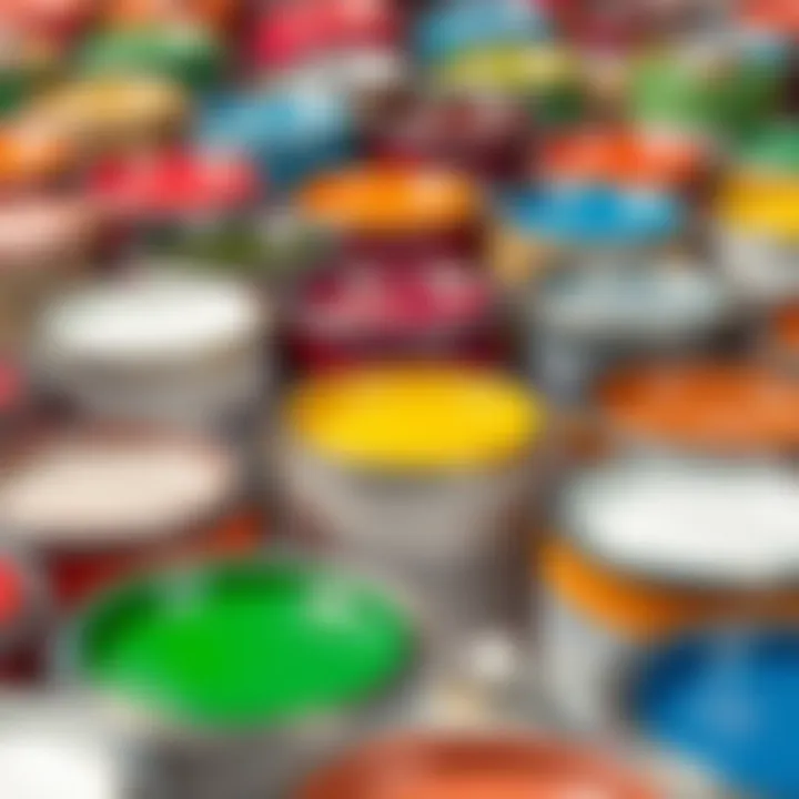 Colorful array of enamel paint cans