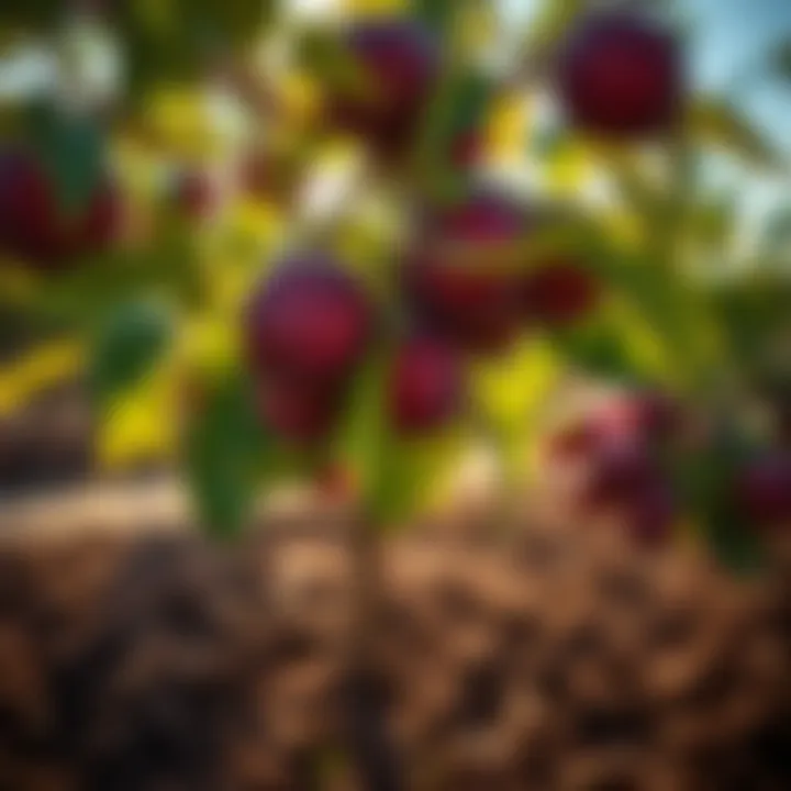 A healthy plum tree surrounded by rich soil and sunlight