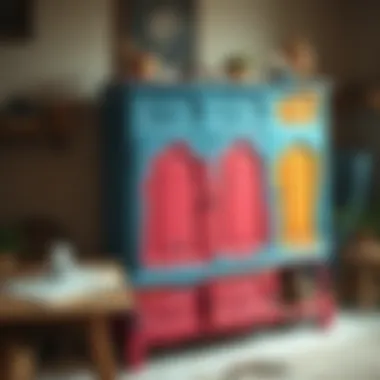 Classic Cabinet Transformation An artist painting a classic cabinet in vibrant colors.