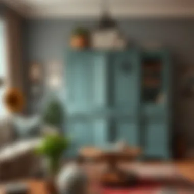 Repurposed Old Cupboard in Modern Decor A modern living room featuring a creatively repurposed old cupboard.