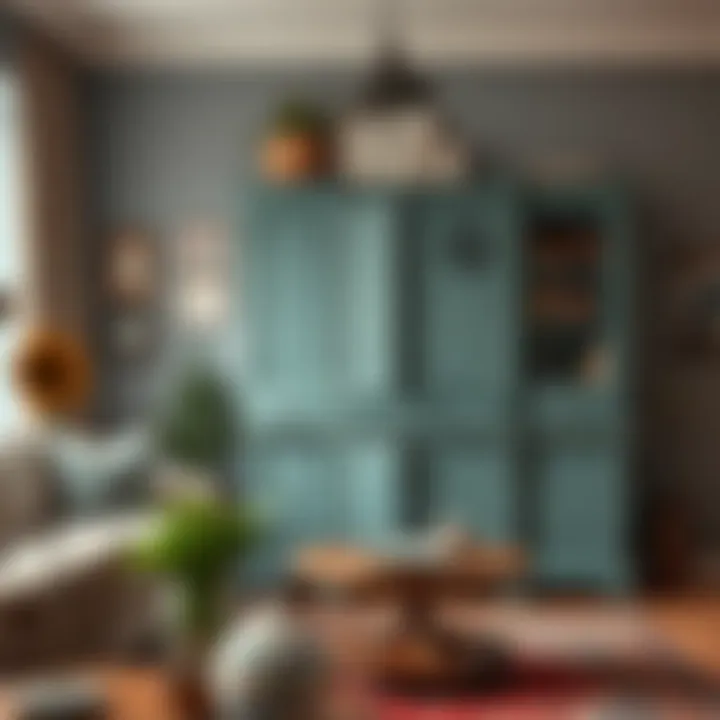 Repurposed Old Cupboard in Modern Decor A modern living room featuring a creatively repurposed old cupboard.