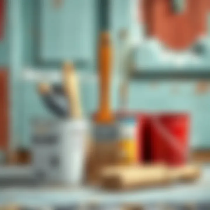 Tools required for painting a door, including brushes and paint cans