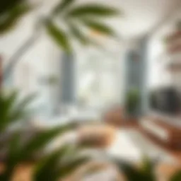 Clean living room with organized furniture and bright decor