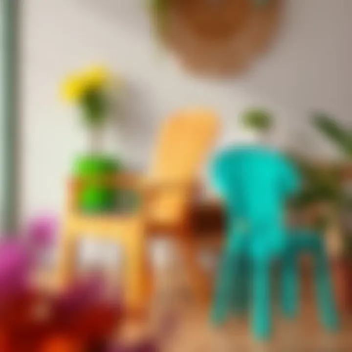 Vibrant painted plastic chairs enhancing home decor