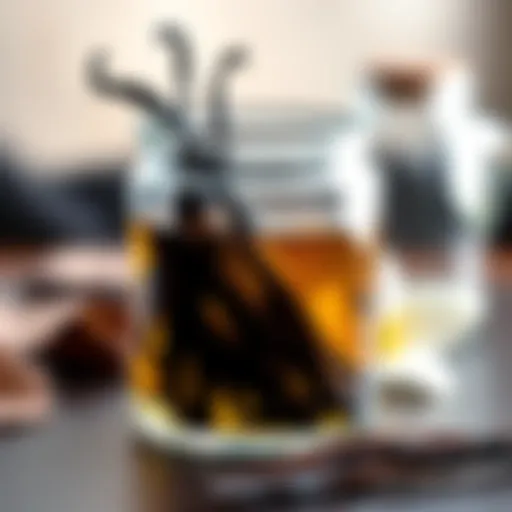 Natural Vanilla Extract in Glass Container Elegant glass container filled with natural vanilla extract