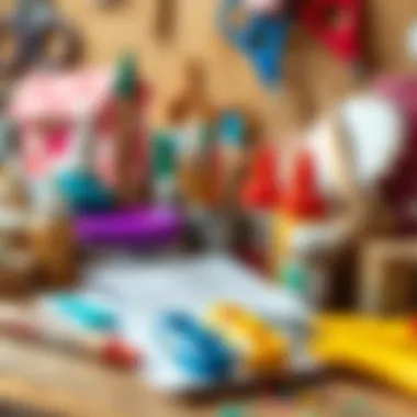 A collection of crafting materials like paper, glue, and paints for DIY gifts