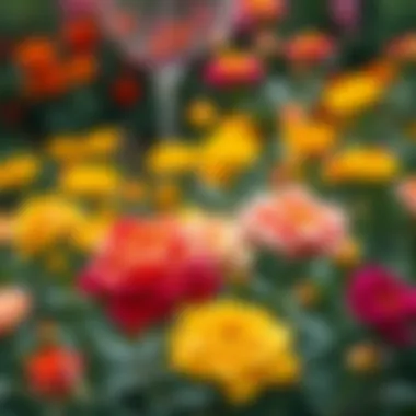 Fertilizing roses in a colorful garden