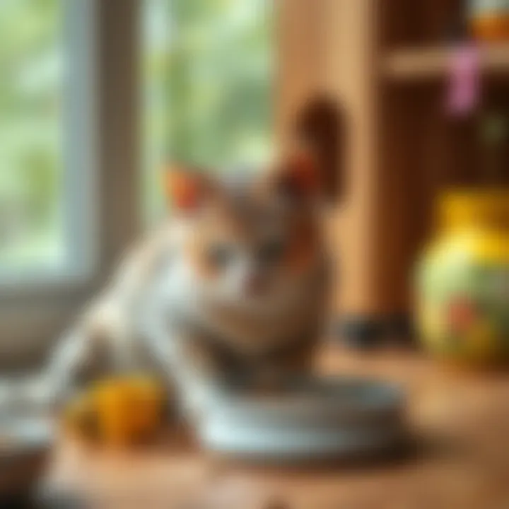 DIY cat feeding station designed from simple objects