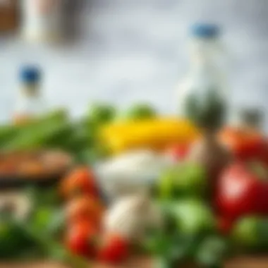 An assortment of fresh ingredients laid out for meal preparation.