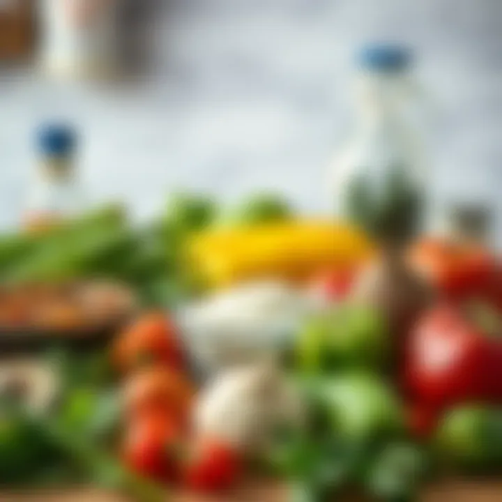 An assortment of fresh ingredients laid out for meal preparation.